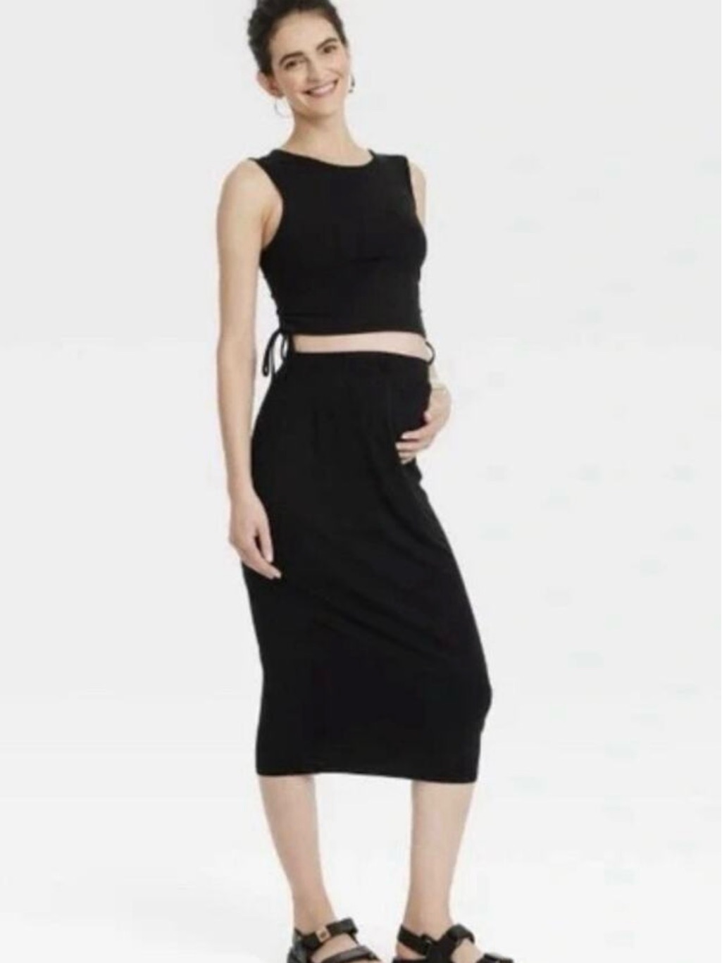Isabel By Ingrid+Isabel Black Maternity Crop Top And Midi Skirt Set Xl